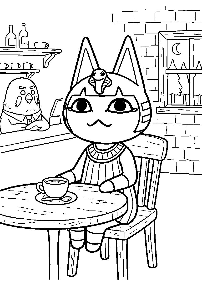 animal crossing ankha in the roost cafe line art