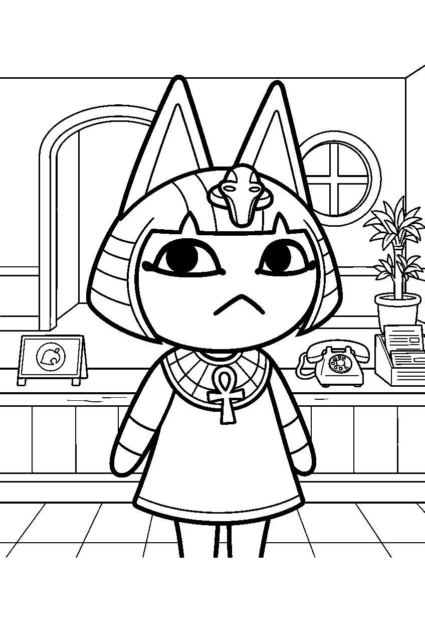 animal crossing ankha in town hall line art