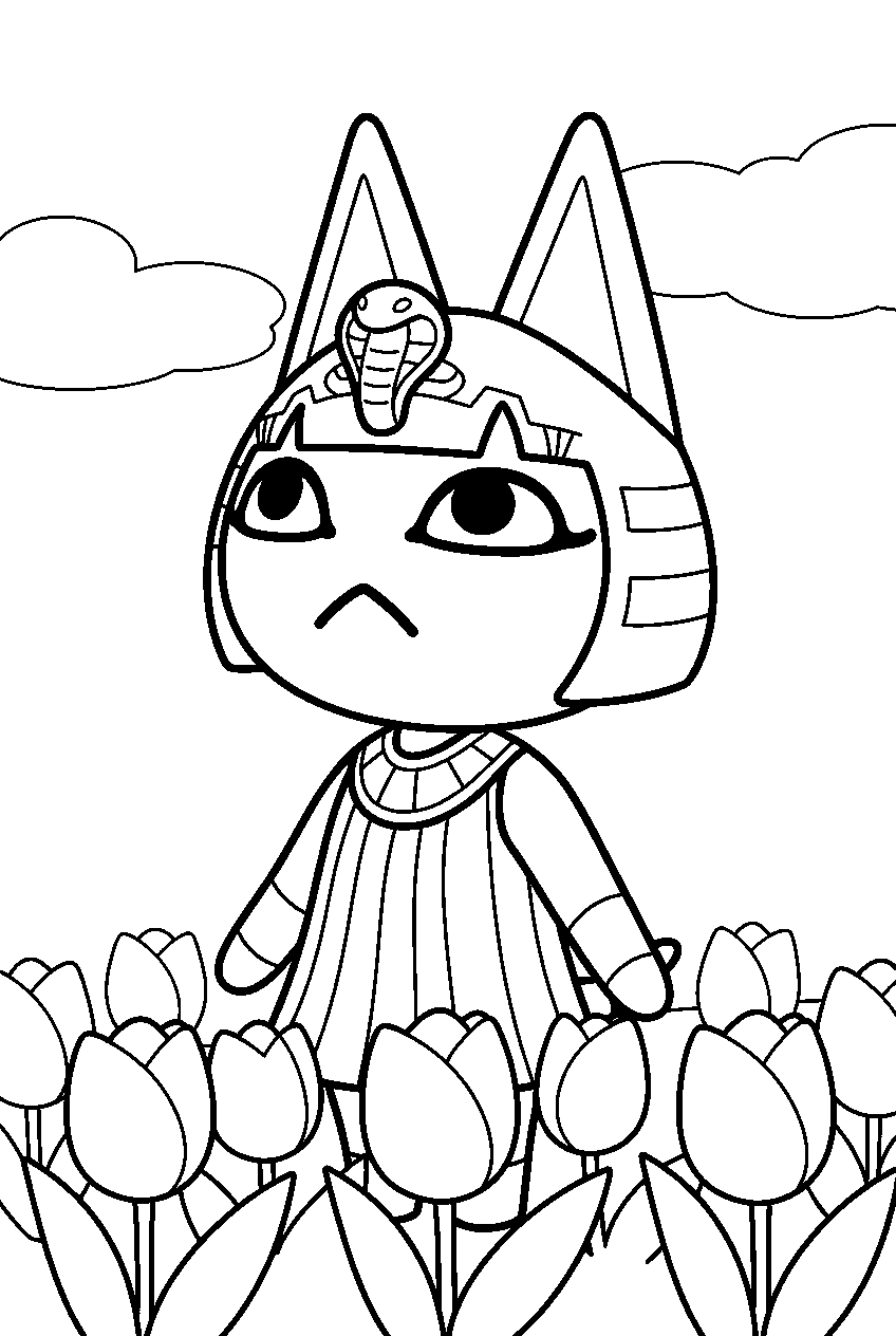 animal crossing ankha in tulip field line art