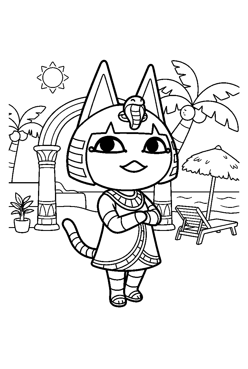 animal crossing ankha in vacation resort line art
