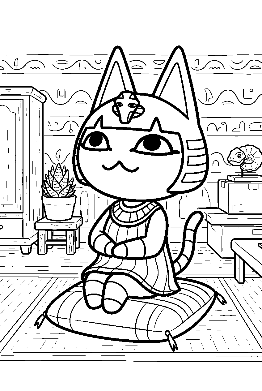 animal crossing ankha in villager house line art