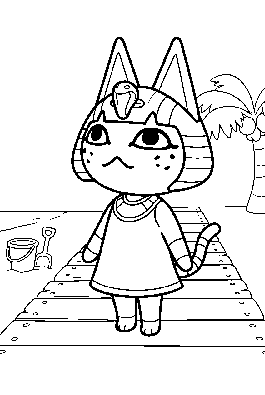 animal crossing ankha on beach boardwalk line art