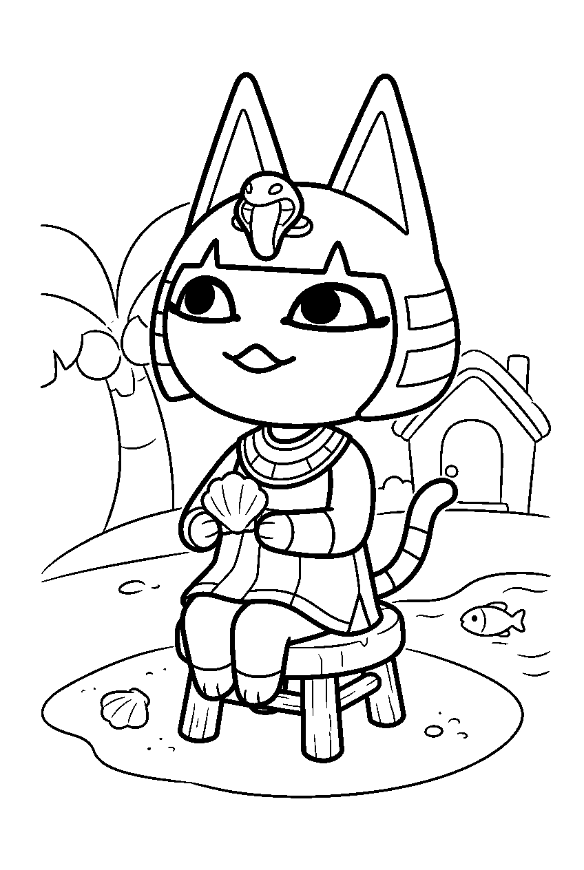animal crossing ankha on cozy island line art