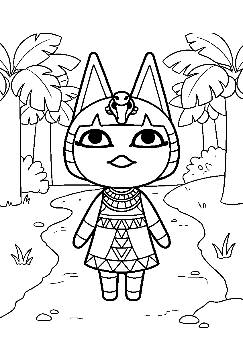 animal crossing ankha on forest trail line art