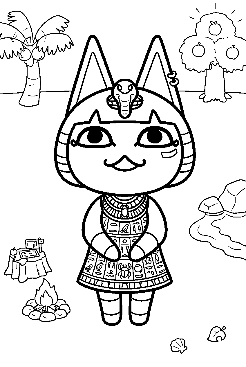 animal crossing ankha on mystery island line art