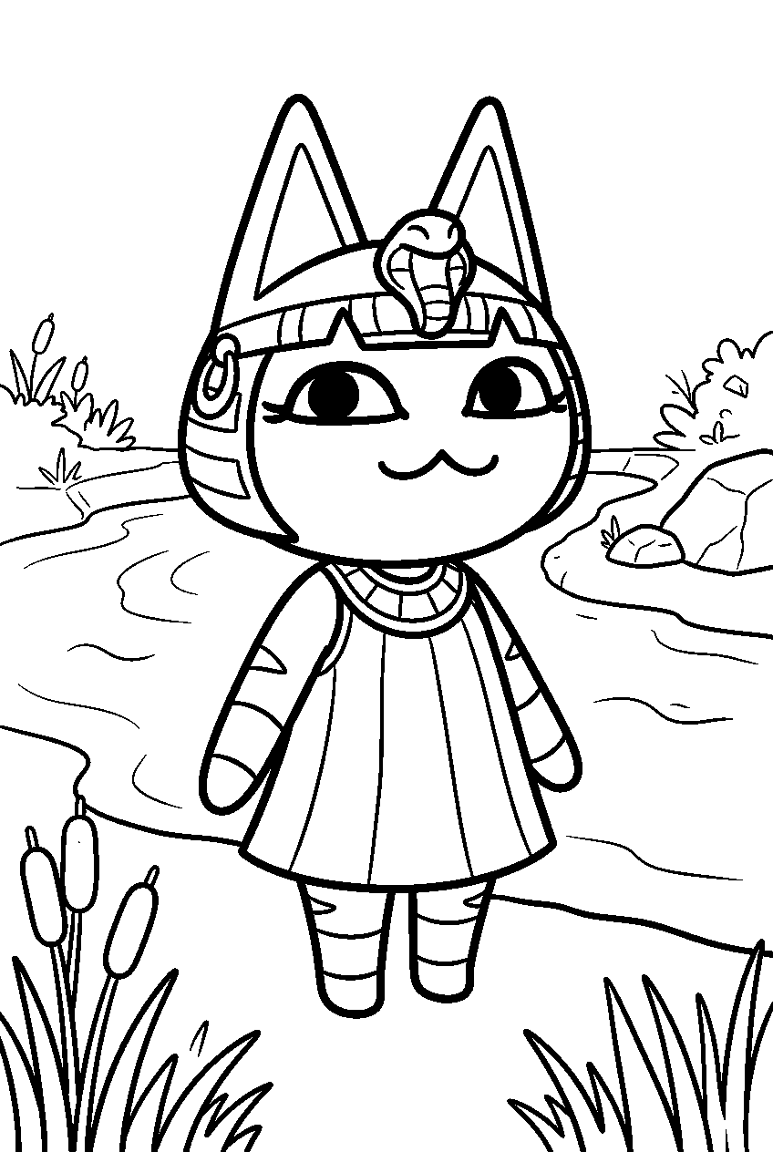 animal crossing ankha on riverbank line art