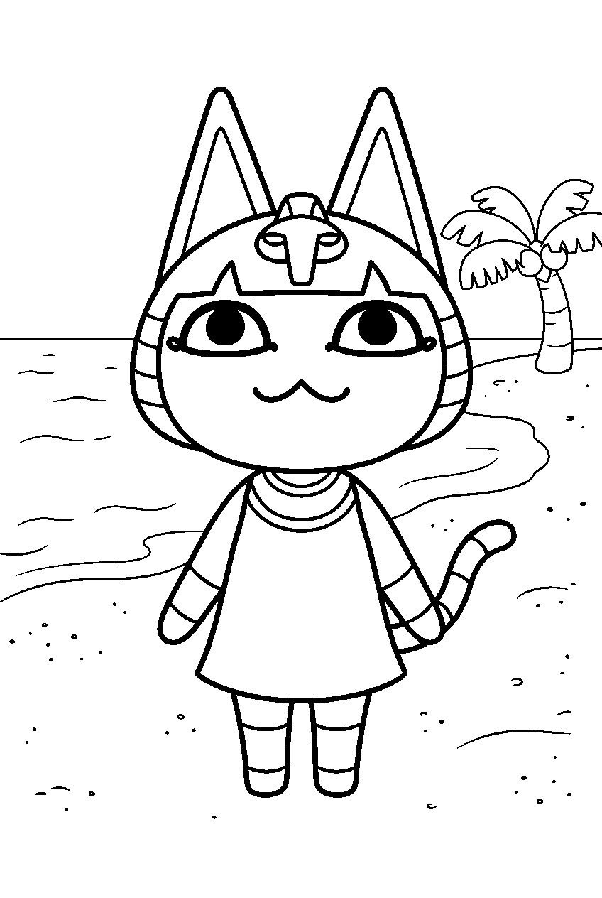 animal crossing ankha on sandy beach line art