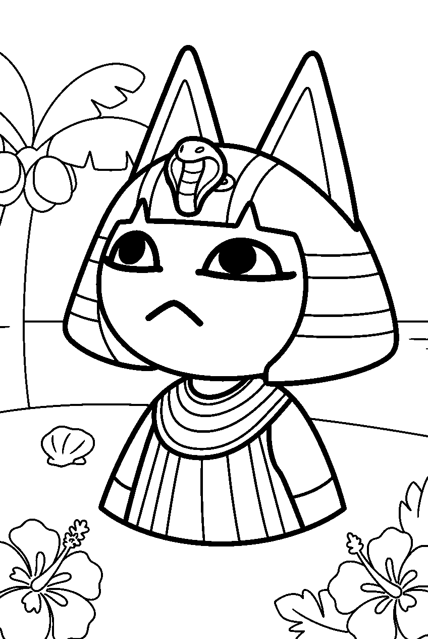 animal crossing ankha on tropical island line art