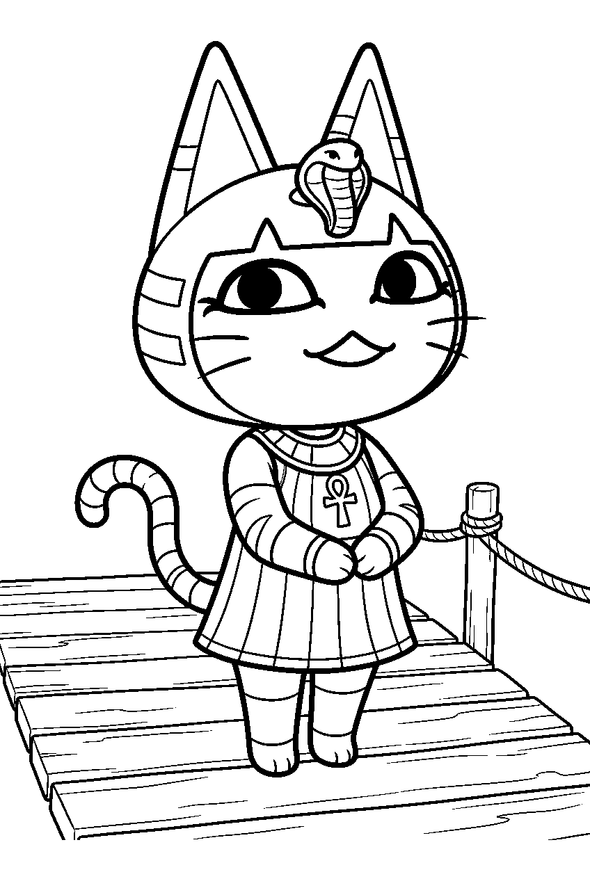 animal crossing ankha on wooden bridge line art