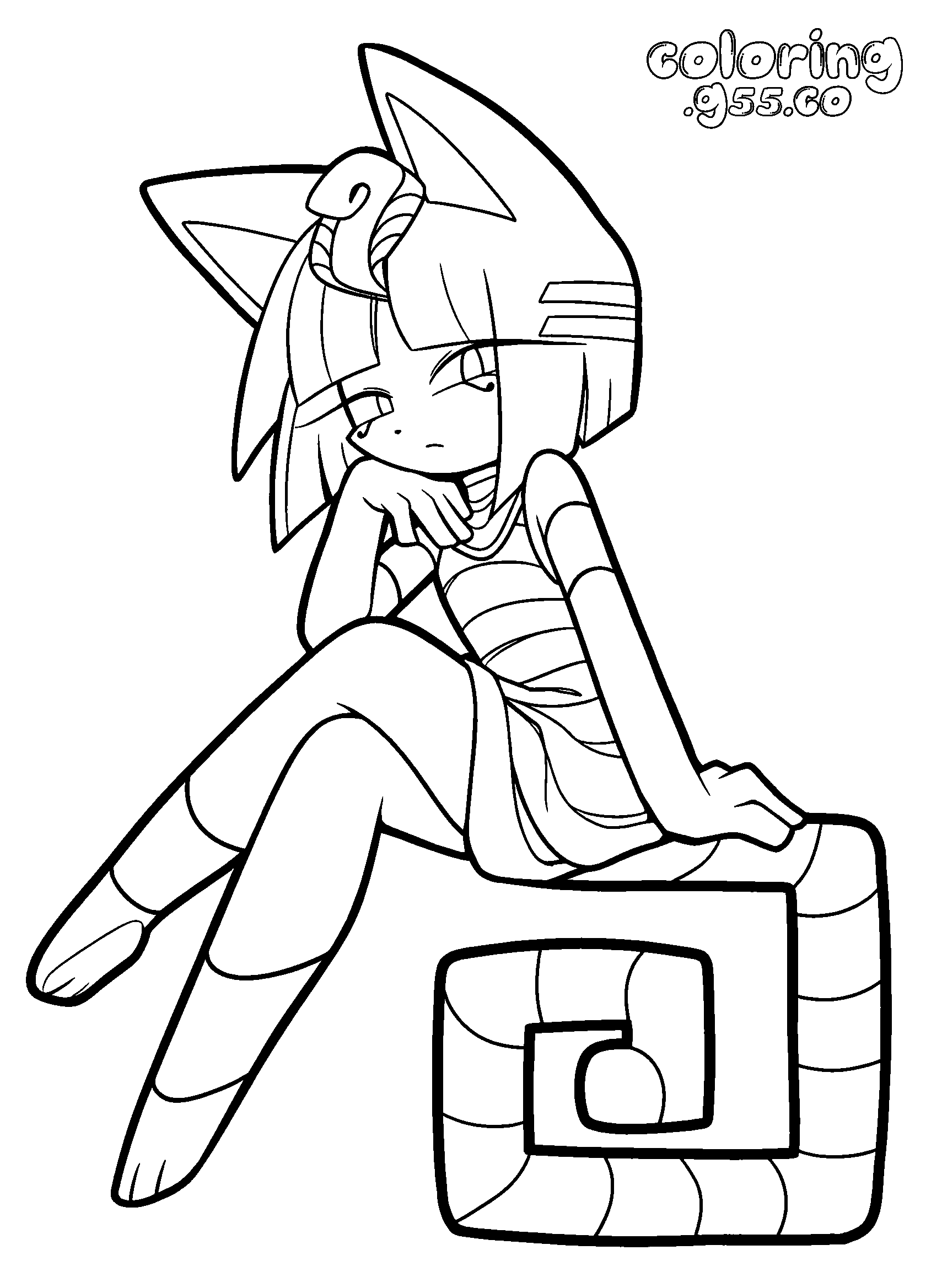 ankha sitting anime line art for kids