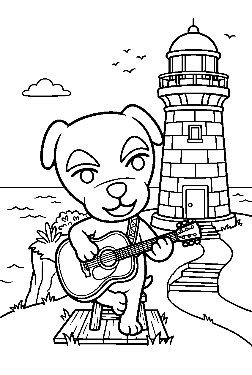 animal crossing kk slider in lighthouse area line art
