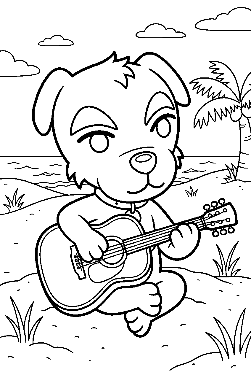 animal crossing kk slider on sandy beach line art