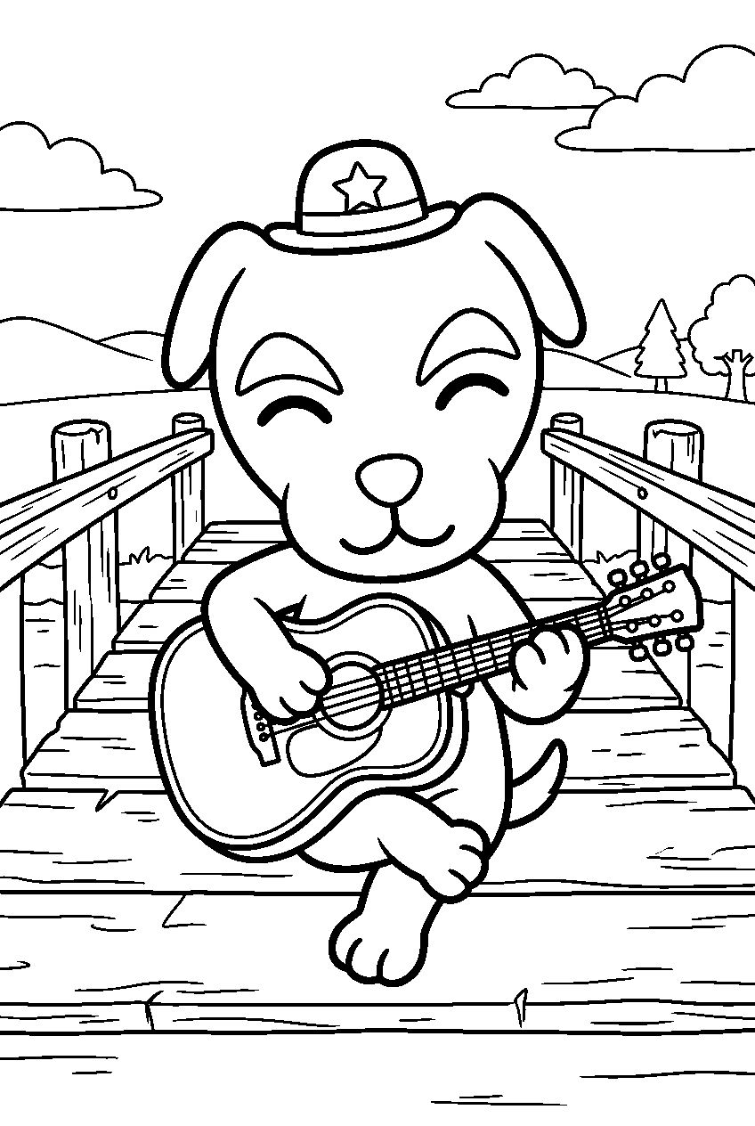 animal crossing kk slider on wooden bridge line art