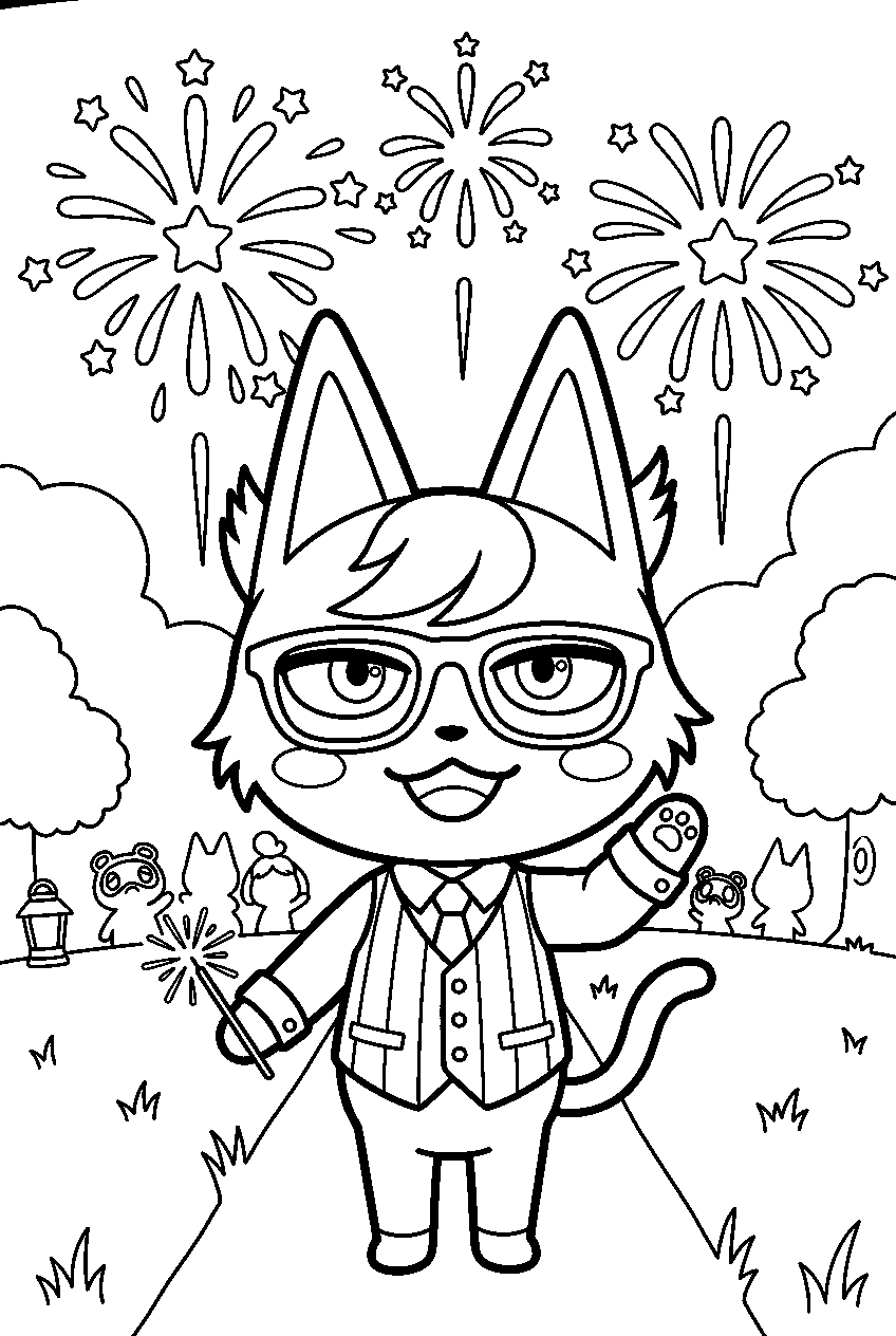 animal crossing raymond at fireworks show line art