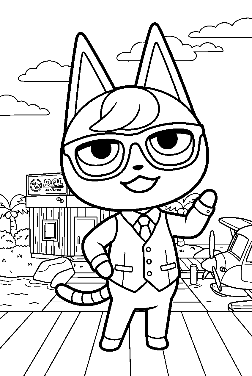 animal crossing raymond at island airport line art