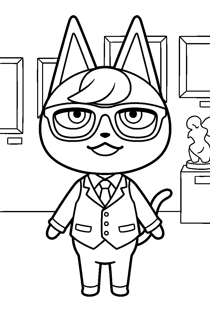 animal crossing raymond in art gallery line art