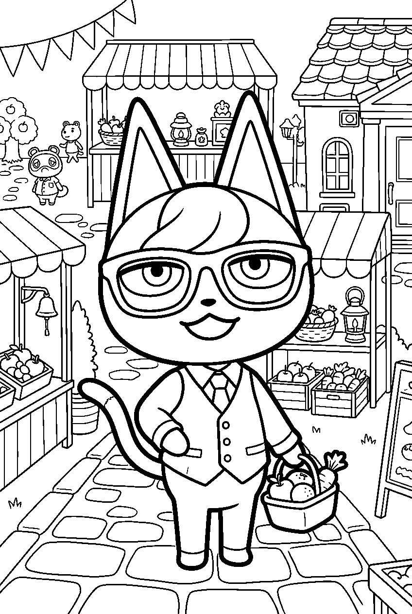 animal crossing raymond in market street line art