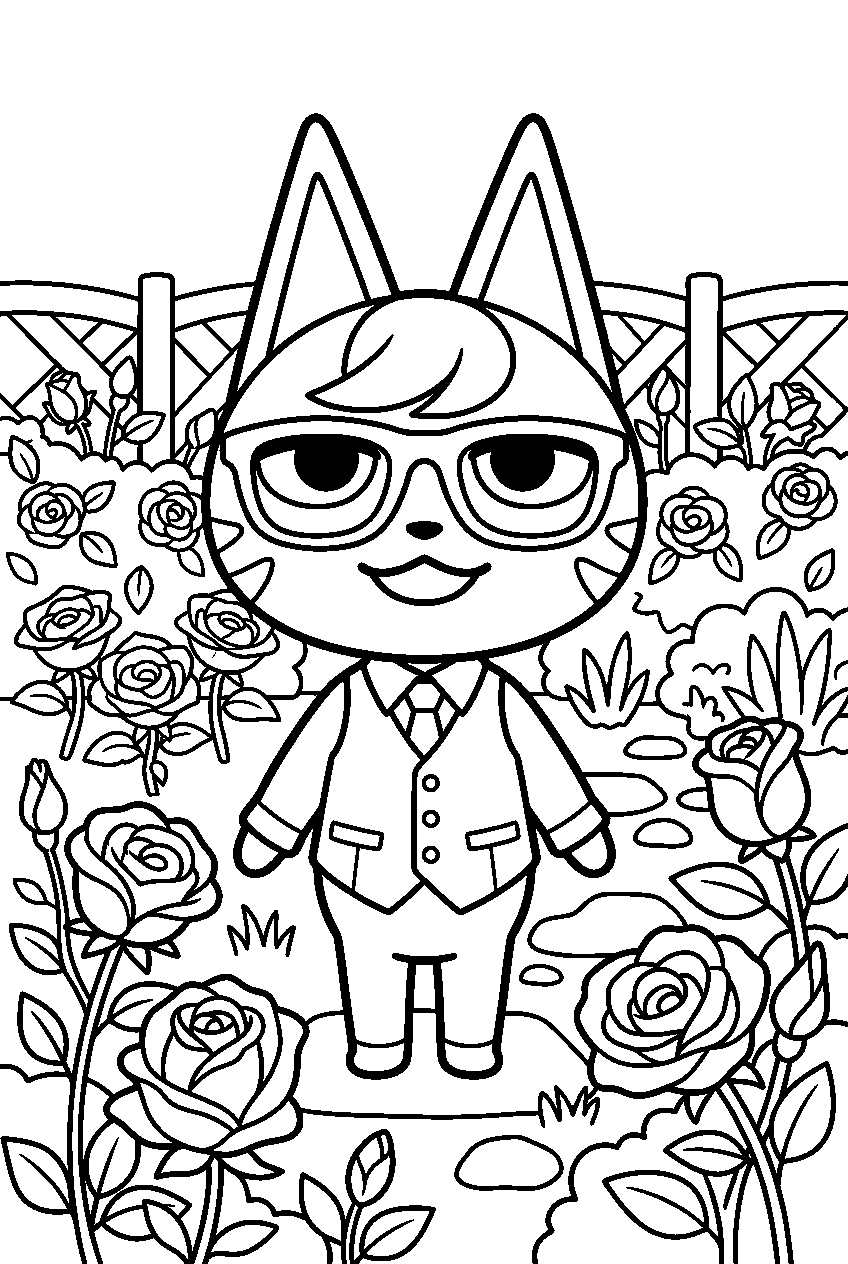animal crossing raymond in rose garden line art