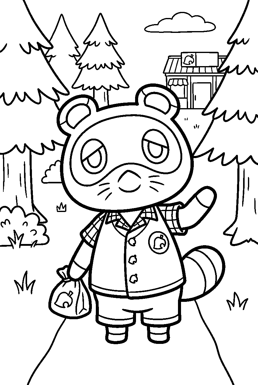 animal crossing tom nook in cedar forest line art