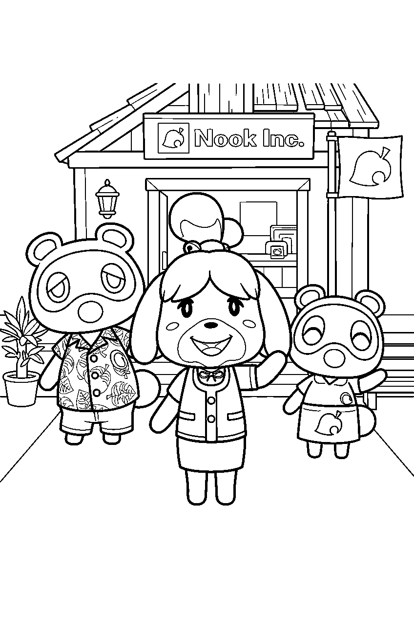 animal crossing characters at resident services line art