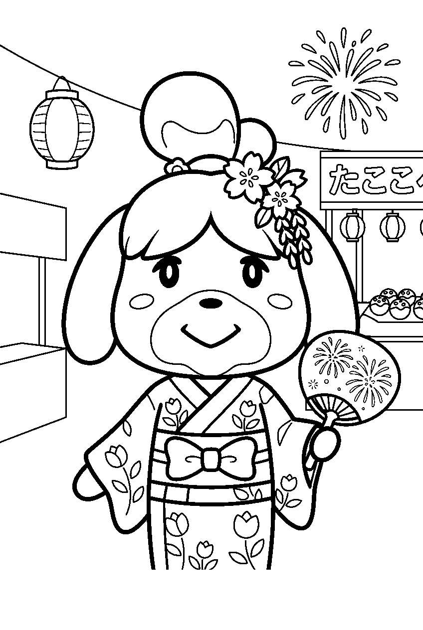 animal crossing characters at summer festival line art