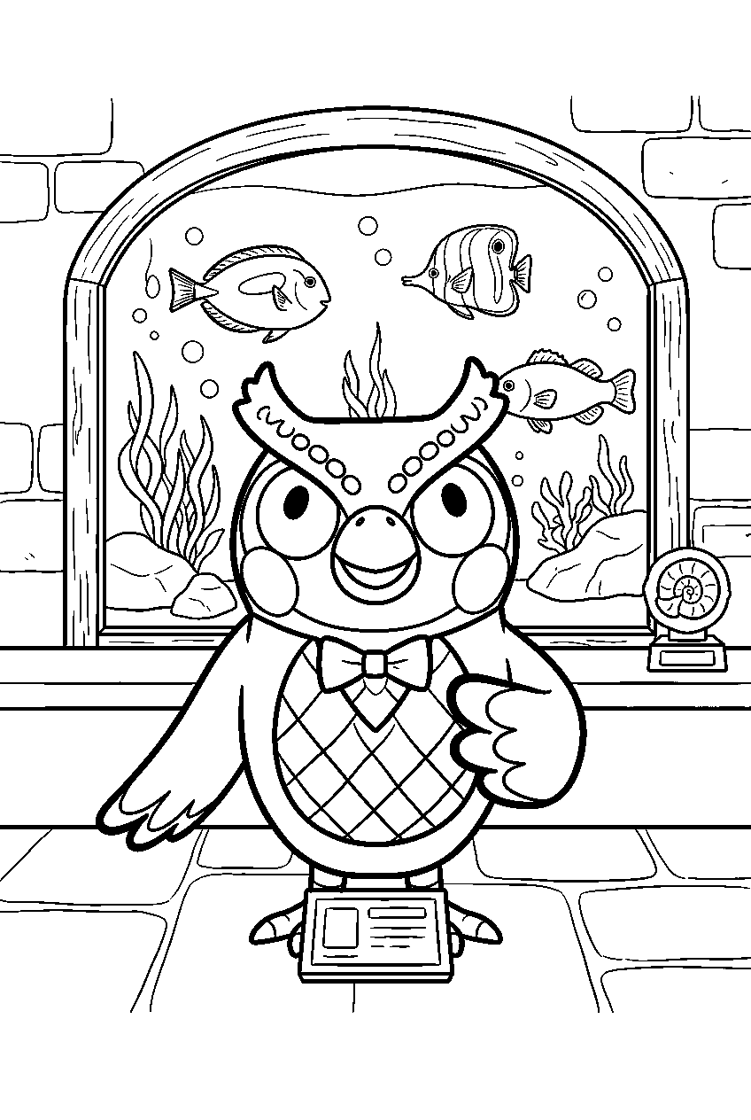 animal crossing characters in aquarium room line art