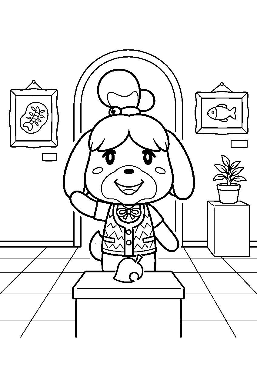 animal crossing characters in art gallery line art