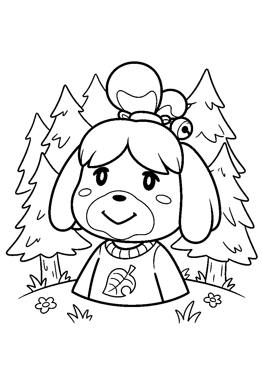 animal crossing characters in cedar forest line art