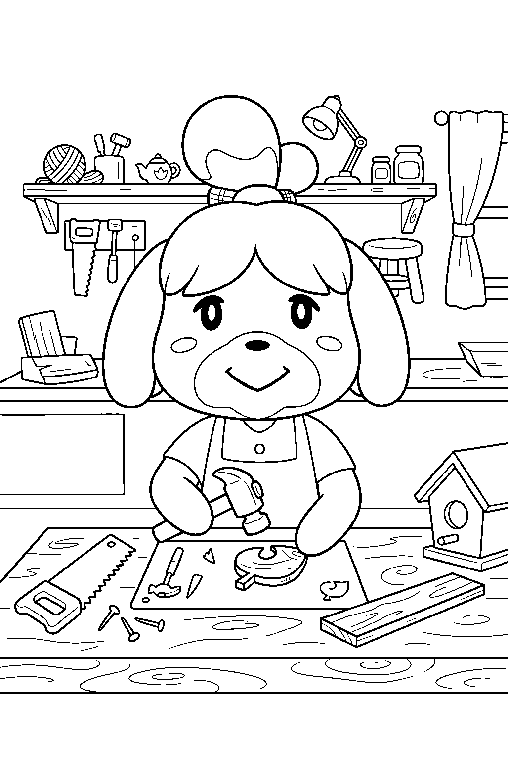 animal crossing characters in crafting workshop line art
