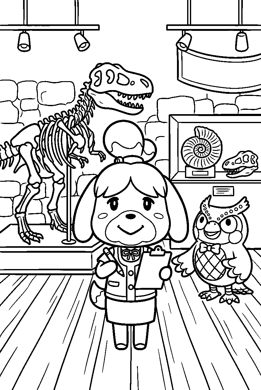 animal crossing characters in fossil exhibit line art