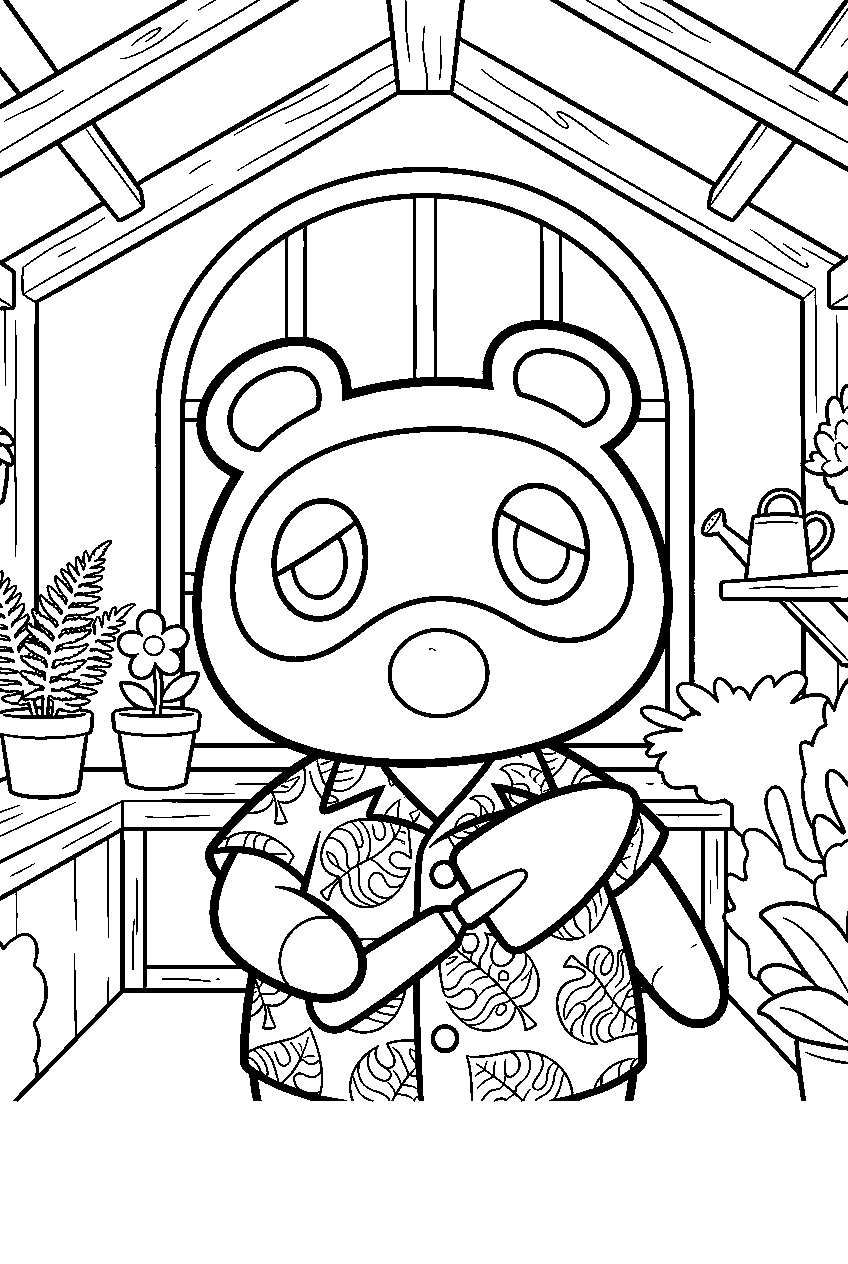 animal crossing characters in greenhouse line art