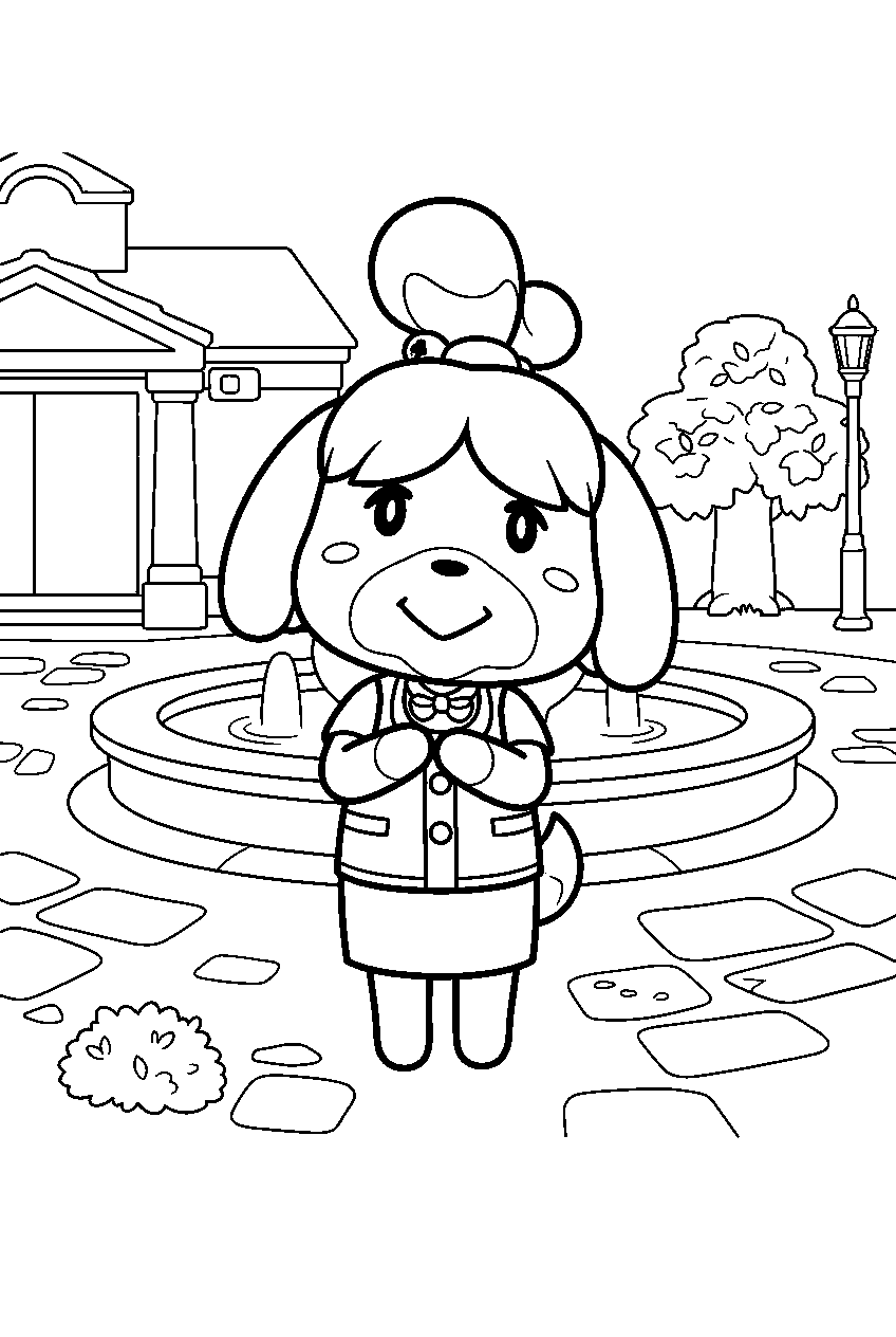 animal crossing characters in island plaza line art