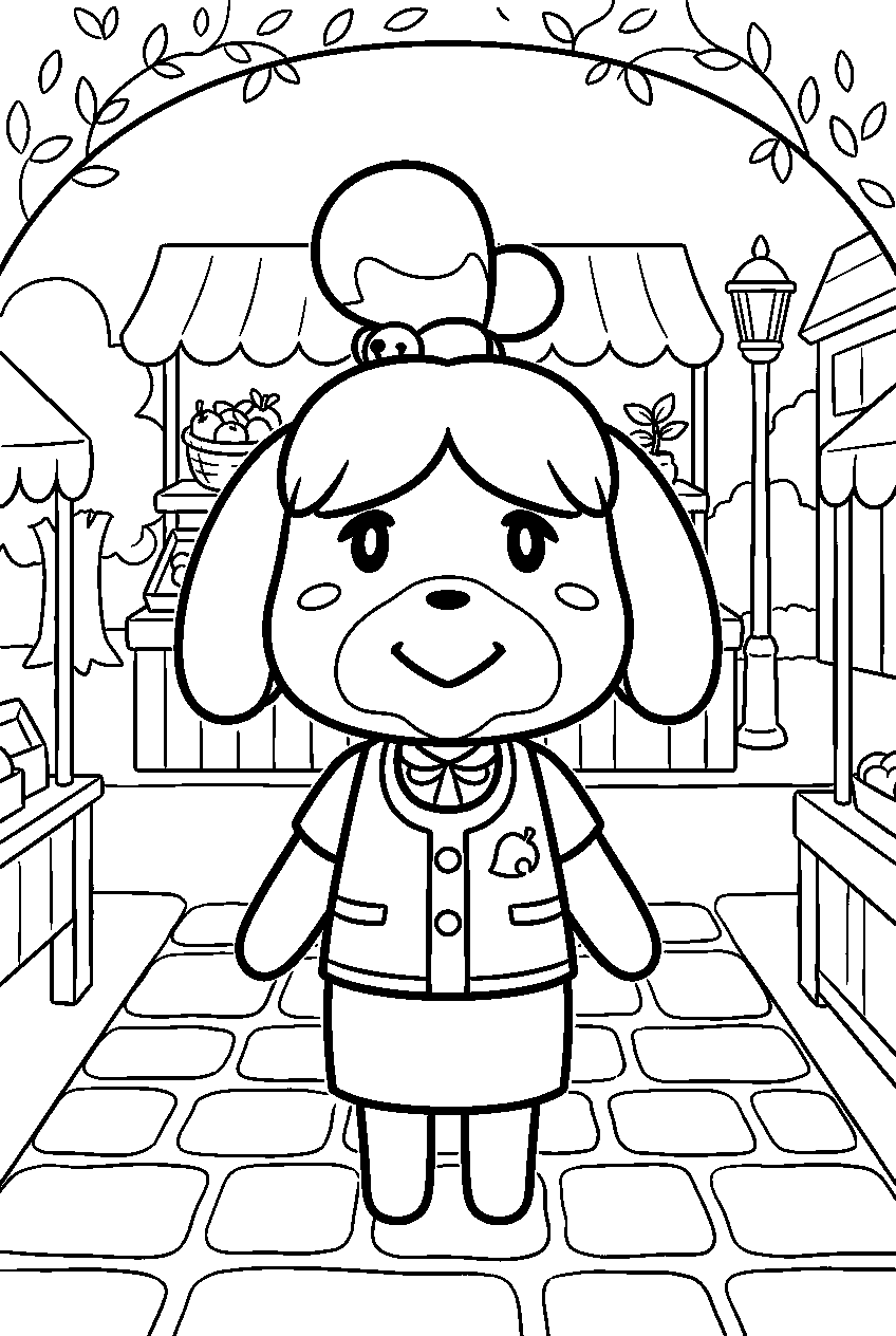 animal crossing characters in market street line art