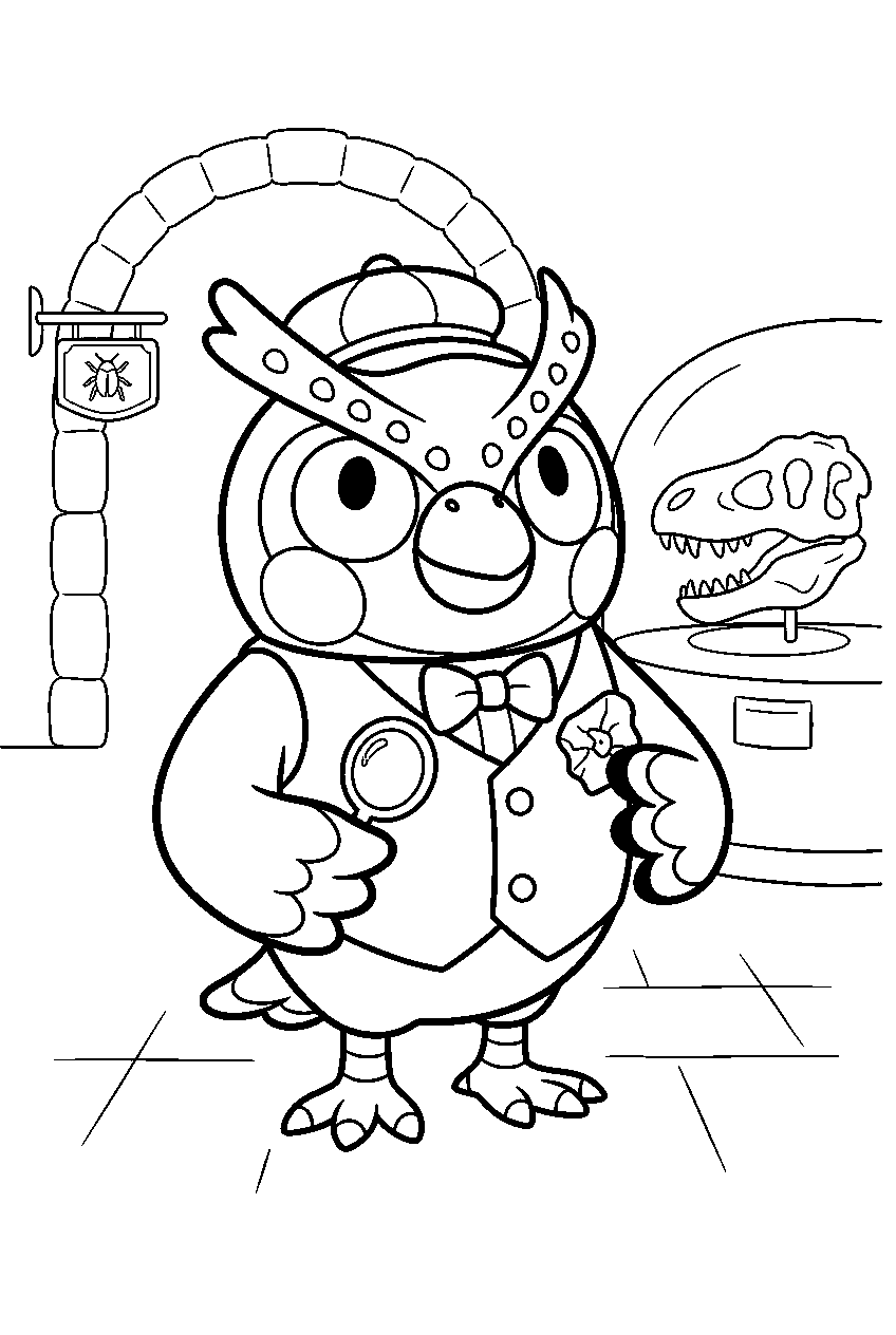 animal crossing characters in museum line art
