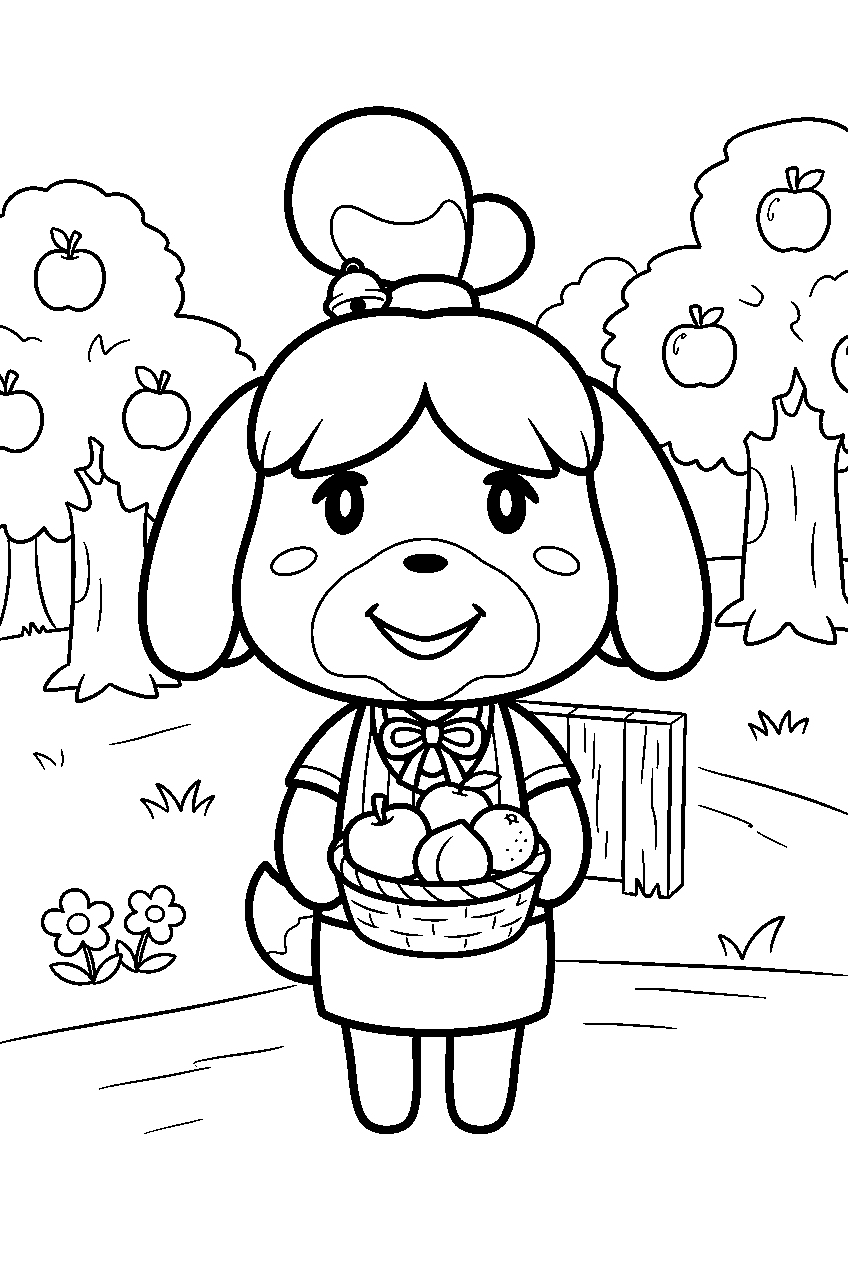 animal crossing characters in orchard line art