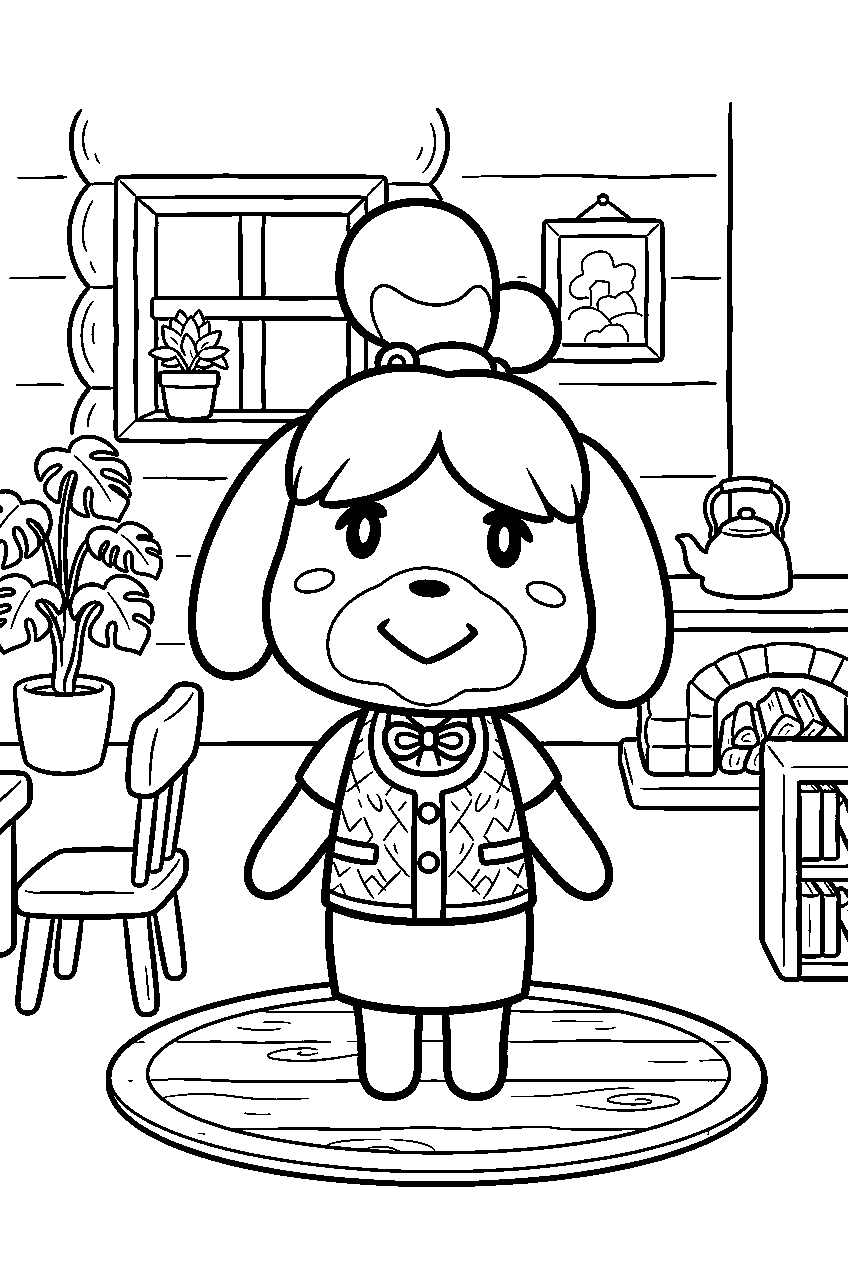 animal crossing characters in player house line art