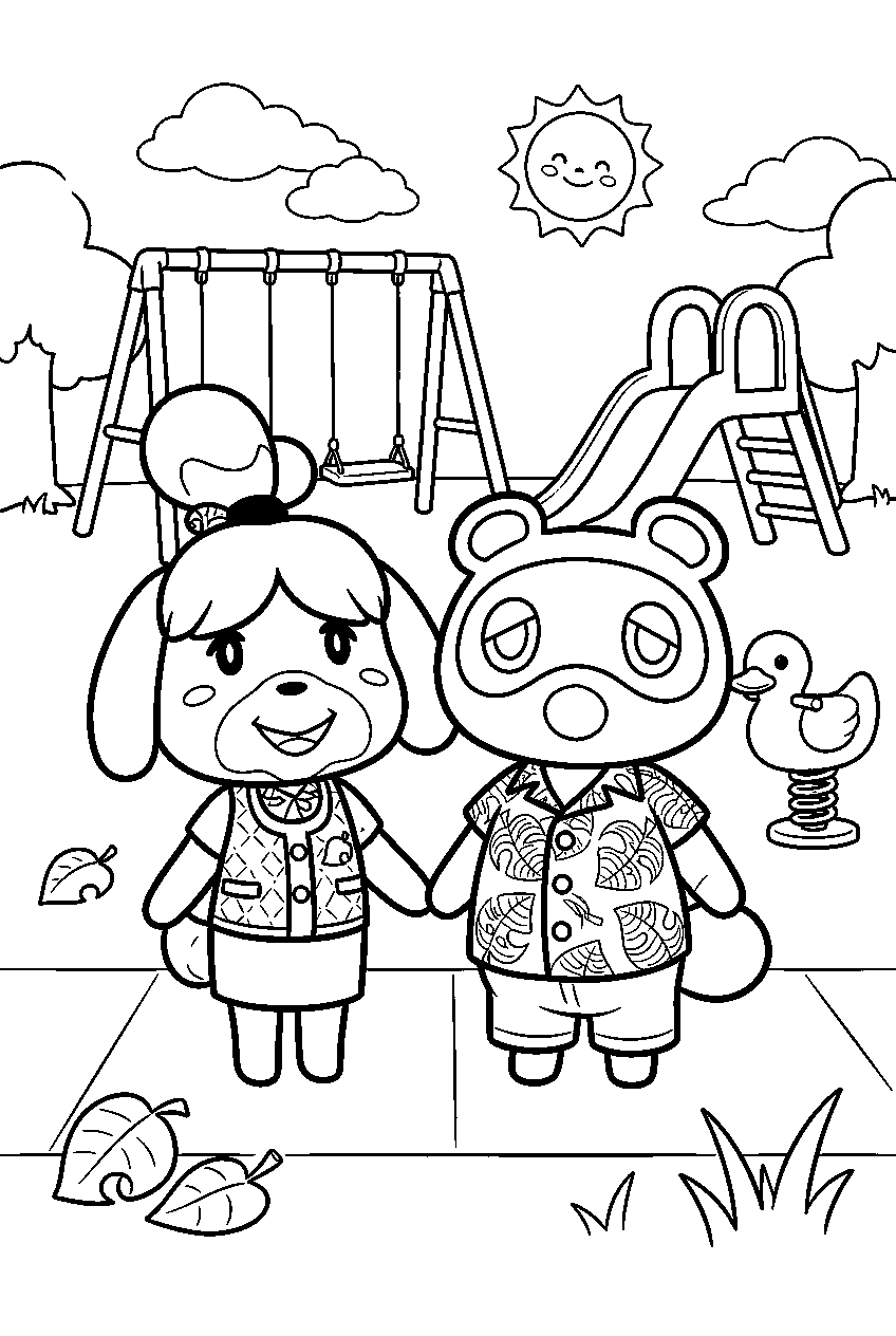 animal crossing characters in playground line art