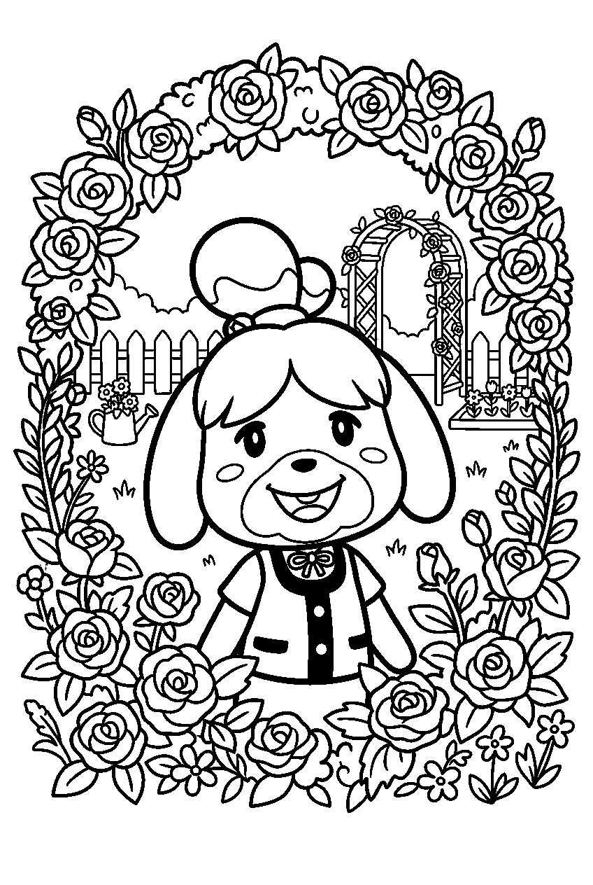 animal crossing characters in rose garden line art