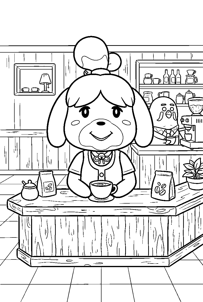 animal crossing characters in the roost cafe line art