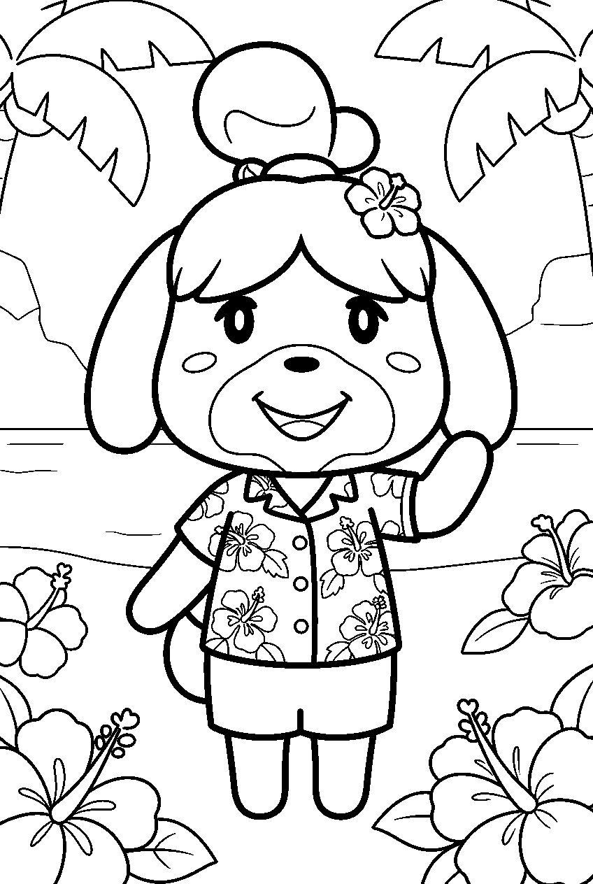 animal crossing characters in vacation resort line art
