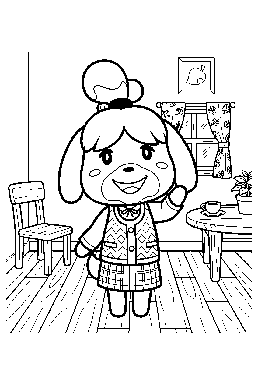 animal crossing characters in villager house line art
