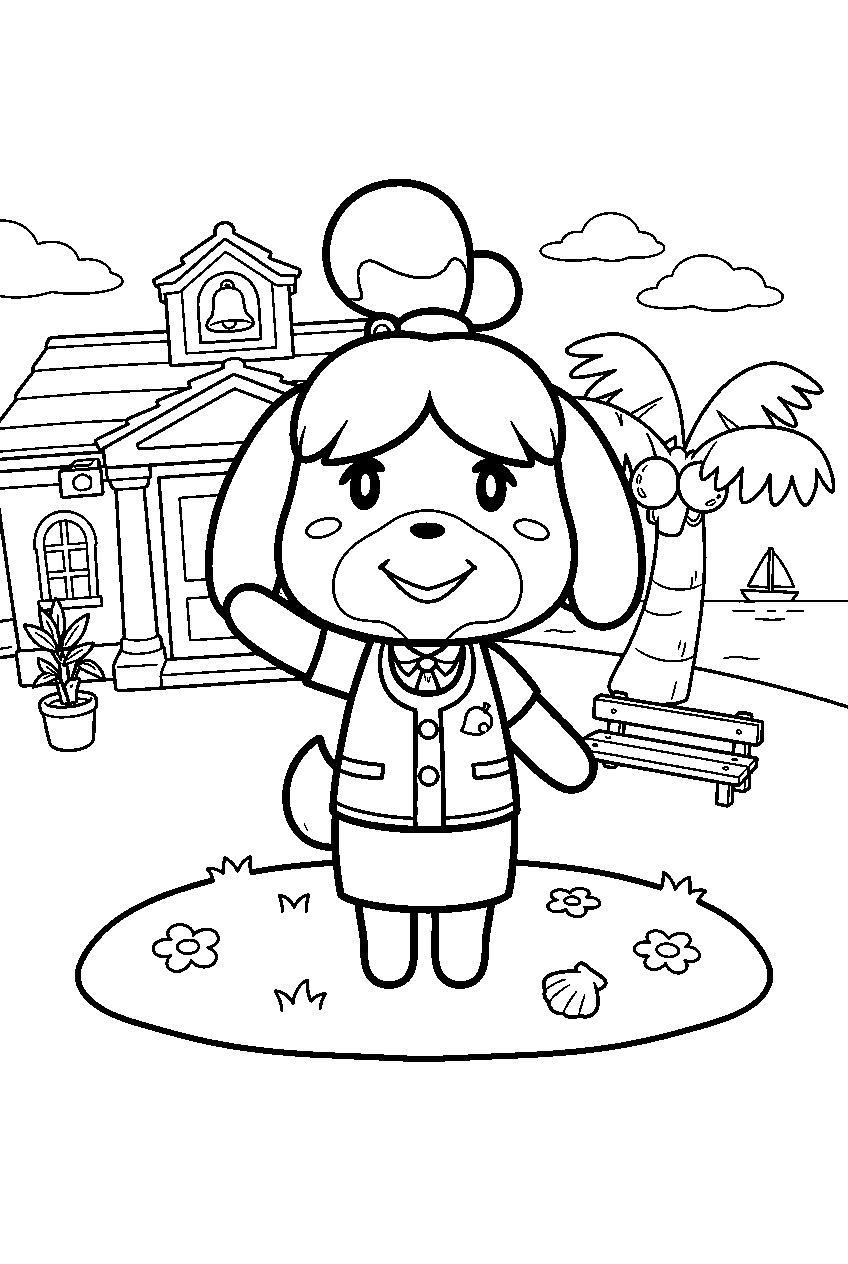 animal crossing characters on cozy island line art