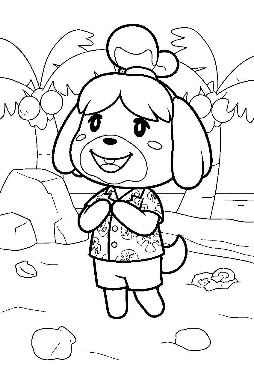animal crossing characters on mystery island line art