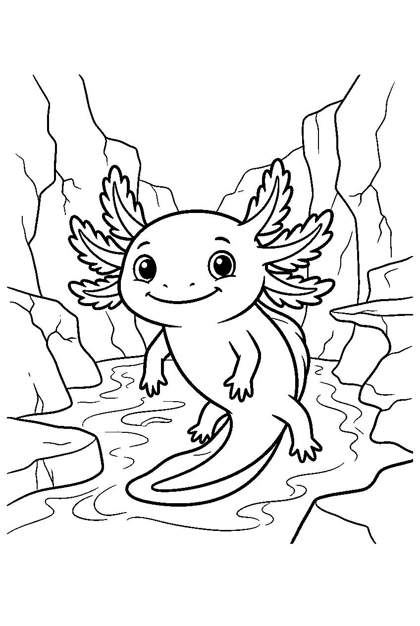 axolotl in canyon line art