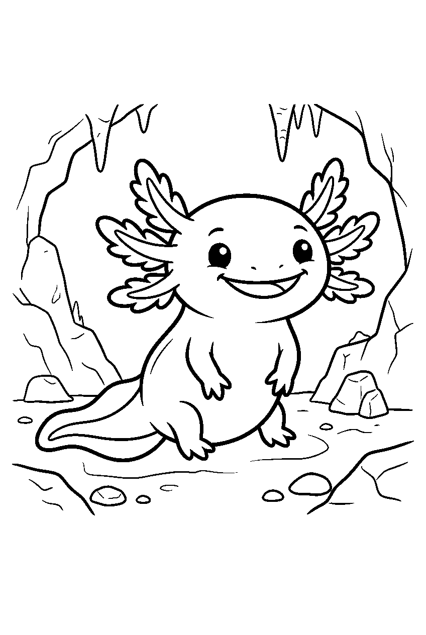 axolotl in cave line art