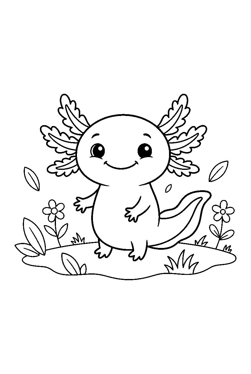 axolotl in meadow line art