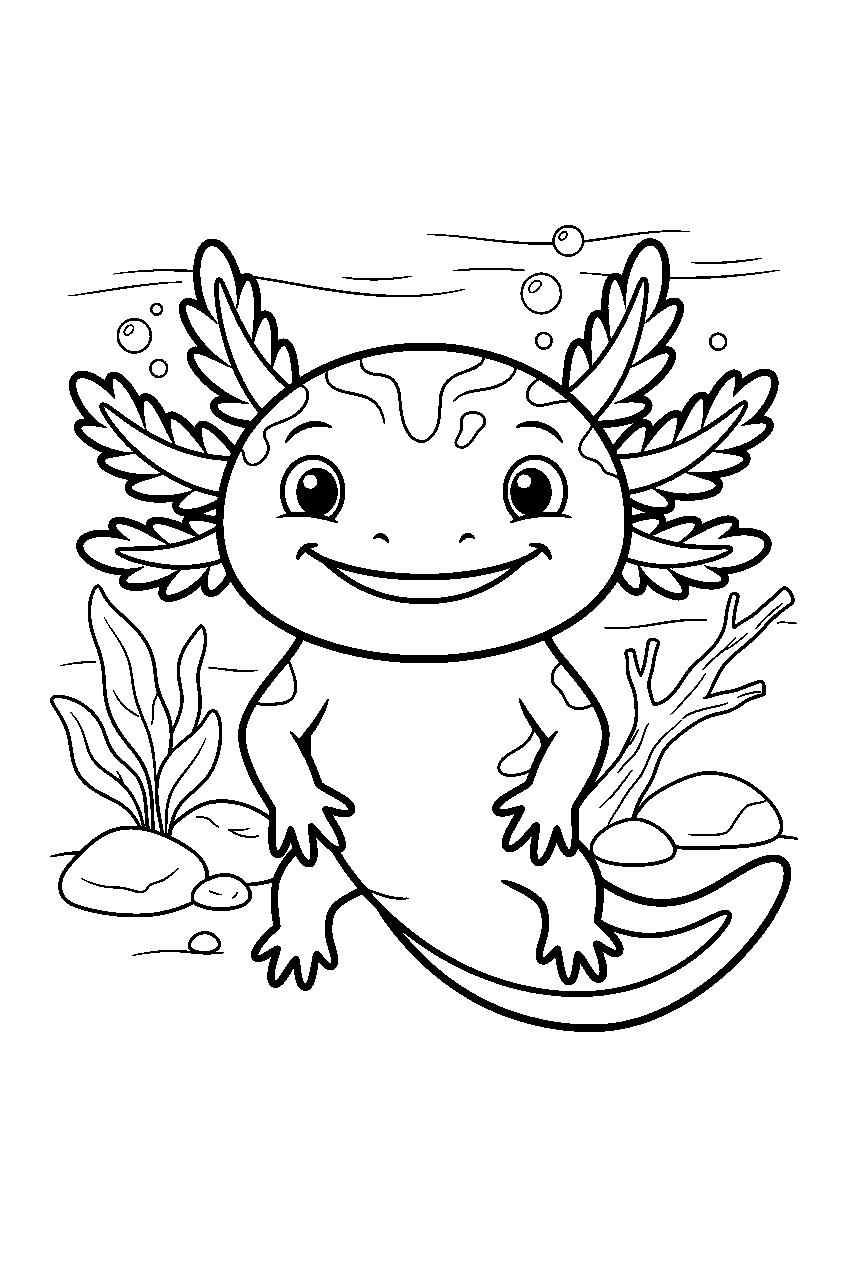 axolotl in wildlife sanctuary line art