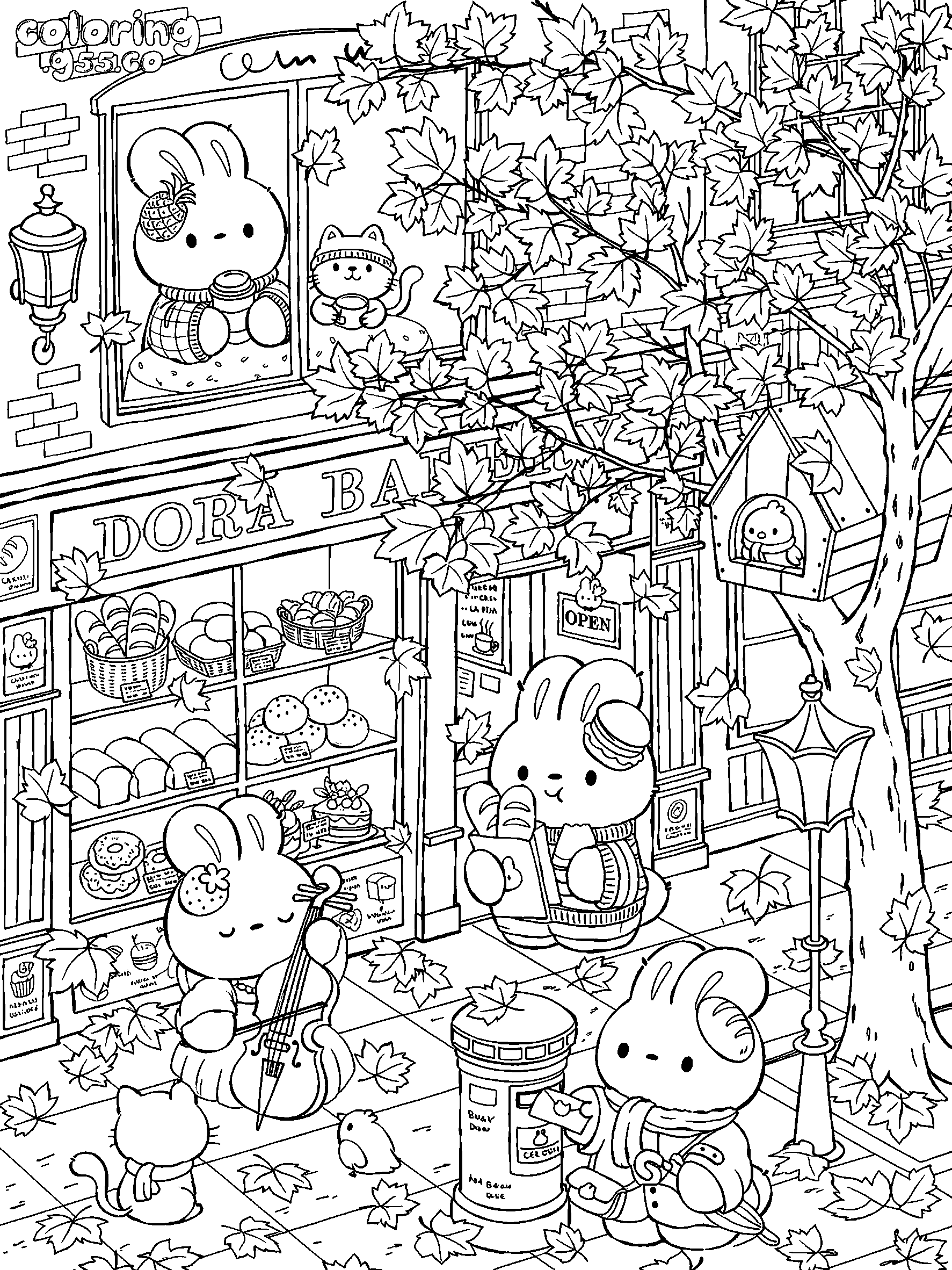 autumn cozy bakery street line art