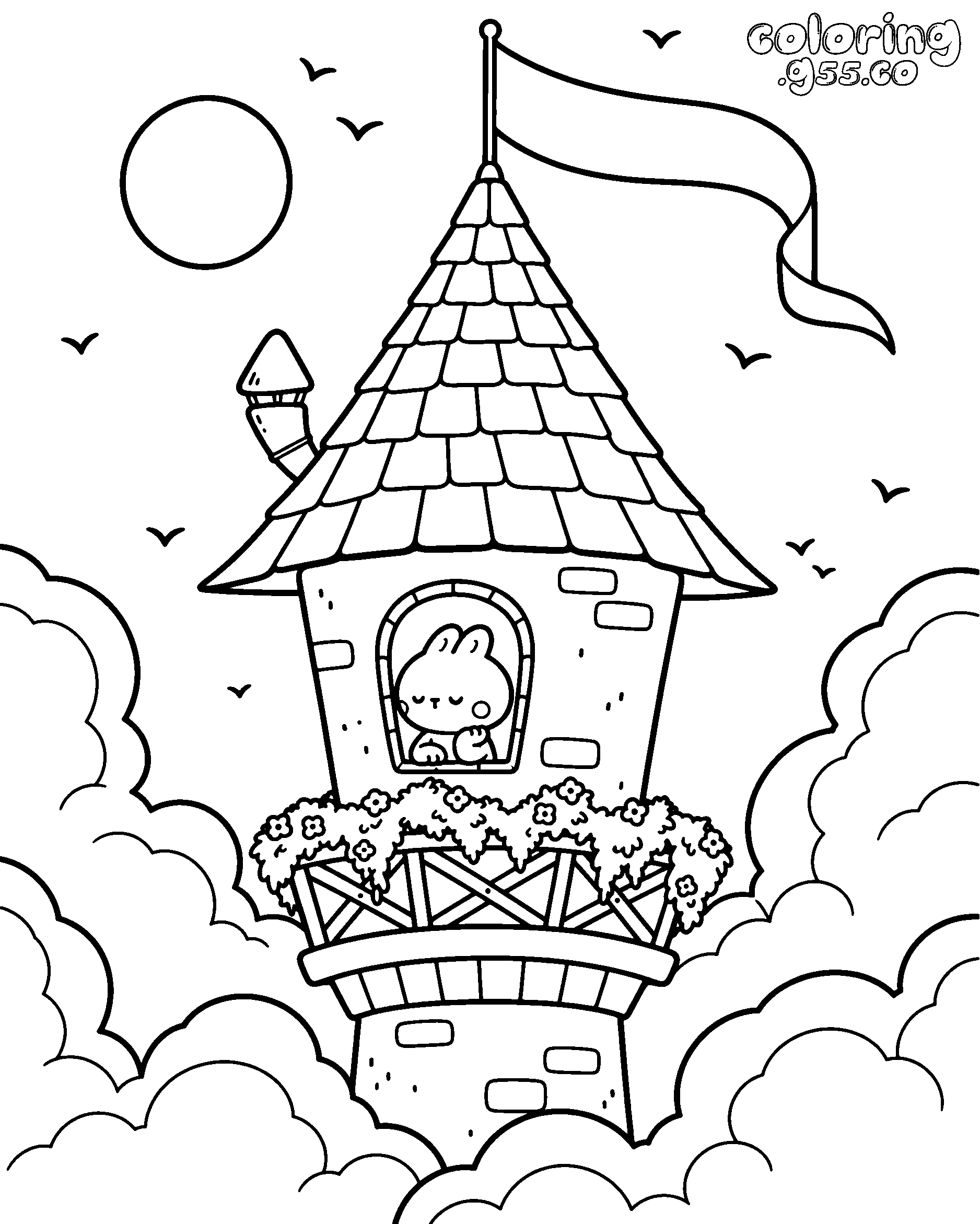 bunny in castle tower line art