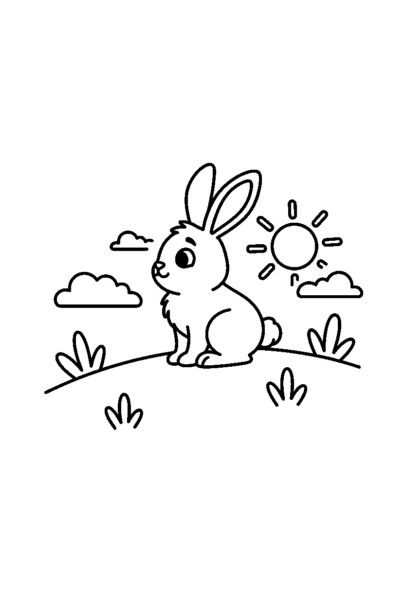 bunny observing on hill line art